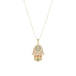Luxe 18K Goldplated Sterling Silver & Cubic Zirconia Hamsa Pendant Necklace