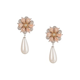 Luxe Collection 18K Goldplated, 8MM Shell Pearl & Cubic Zirconia Drop Earrings