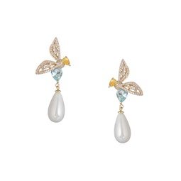 Luxe Collection Nefertetti Bee 18K Goldplated, Shell Pearl & Cubic Zirconia Drop Earring