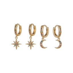 2-Piece 18K Goldplated & Cubic Zirconia Huggie Earrings Set