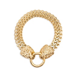 Luxe Goldtone Double Lion Head Chain Bracelet