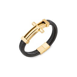 Luxe Leather & Titanium Double Cross Cuff Bracelet
