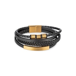 Luxe Zach Goldtone Titanium & Leather Layered Bracelet