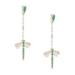Goldtone & Cubic Zirconia Dragonfly Drop Earrings