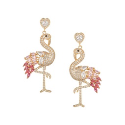 The Luxe Goldtone & Cubic Zirconia Heart Flamingo Earrings