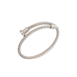 Leo Silvertone Titanium Cable Spike Cuff Bracelet