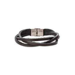Luke Titanium & Faux Leather Strand Bracelet