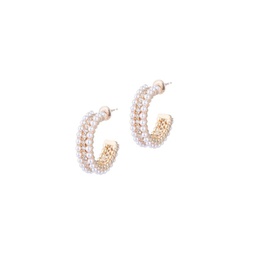 Luxe Goldtone, Glass Pearl & Crystal Huggie Earrings