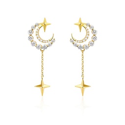 18K Goldplated & Cubic Zirconia Moon Star Dangle Earrings