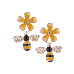 Luxe Devri Goldtone & Cubic Zirconia Bee Flower Statement Earrings