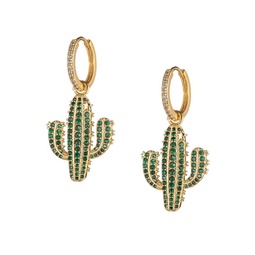 Luxe Palm Springs Goldtone & Cubic Zirconia Cactus Tree Huggies Earrings
