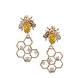 Luxe Goldtone & Cubic Zirconia Honey Bee Drop Earrings