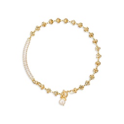 Hannah Goldtone, Cubic Zirconia & Shell Pearl Drop Necklace