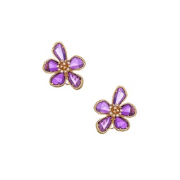 Luxe Purple Daisy Goldtone & Cubic Zirconia Earrings
