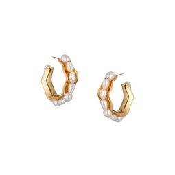 Luxe Isabella 18K Goldplated Brass & Shell Pearl Huggie Earrings