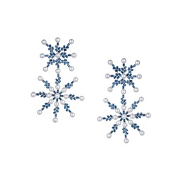 Cubic Zirconia & Faux Pearl Snowflake Dangle Earrings