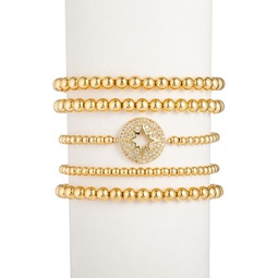 Luxe Northstar 5-Piece 18K Goldplated & Cubic Zirconia Beaded Bracelet Set