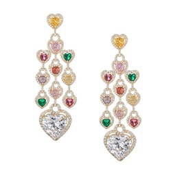 Luxe Goldtone, Cubic Zirconia & Ruby Heart Dangle Earrings
