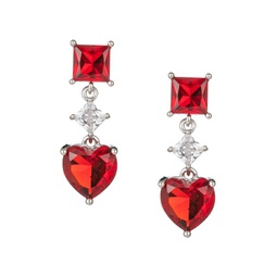 Luxe Shabnam Silvertone & Cubic Zirconia Heart Drop Earrings