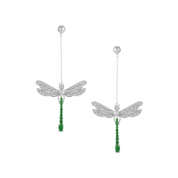Luxe Dragonfly Silvertone Plated, Faux Pearl & Cubic Zirconia Dangle Earrings