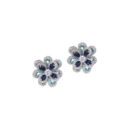 Luxe Silvertone & Cubic Zirconia Flower Stud Earrings