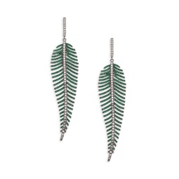 Luxe Rhodium Plated & Cubic Zirconia Leafy Dangle Earrings
