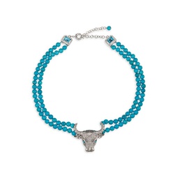Luxe Tara Turquoise, Cubic Zirconia & Brass Beaded Bull Necklace