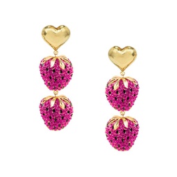 Luxe 18K Goldplated & Cubic Zirconia Strawberry Drop Earrings