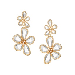 Luxe Minoo Double Flower 18K Goldplated & Cubic Zirconia Drop Earrings