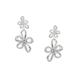 Luxe Minoo Silvertone Plated & Cubic Zirconia Double Flower Drop Earrings