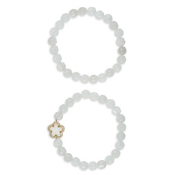 Luxe Fleur 2-Piece 8MM Shell Pearl, White Agate & Cubic Zirconia Beaded Bracelet Set