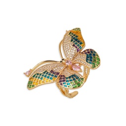 Luxe 18K Goldplated & Cubic Zirconia Monarch Rainbow Adjustable Ring