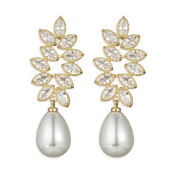 Luxe Jennifer 18K Goldplated, Cubic Zirconia & Glass Pearl Drop Earrings