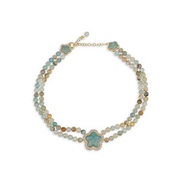 Luxe Yasmin Cubic Zirconia, Amazonite & Agate Beaded Pendant Necklace