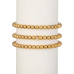 Luxe Collection 3-Piece Initial Goldtone Beaded & Cubic Zirconia Bracelet Set