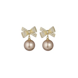 Luxe Alice Goldtone, Glass Pearl & Cubic Zirconia Bow Drop Earrings