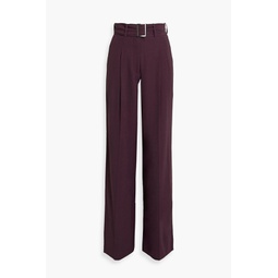 Belted pleated wool-blend twill straight-leg pants