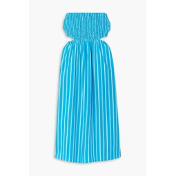 Deva strapless cutout striped cotton-poplin midi dress