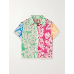 FARM RIO Cropped frayed floral-print cotton-voile shirt