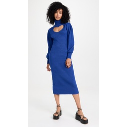 Heart Neckline Blue Knit Dress
