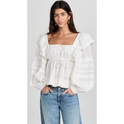 Off-White Squared Neckline Long Sleeves Blouse