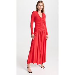 Red V Neckline Long Sleeve Dress