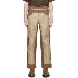 Brown   Beige Paneled Trousers 241107M191001