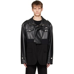 Black Detachable Faux Leather Jacket 231107M180007