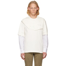 White Double Collar Long Sleeve T Shirt 222107M204001