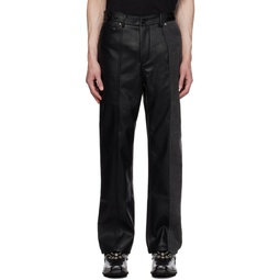 Black Paneled Faux Leather Jeans 232107M186003