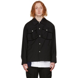 Black Semi Sheer Shirt Jacket 221107M180000