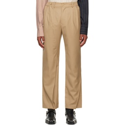 Brown Pleated Trousers 222107M191006