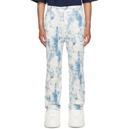 White   Blue Printed Trousers 241107M191002