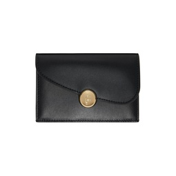 Black Asymmetrical Flap Credit Card Holder 241270F037005